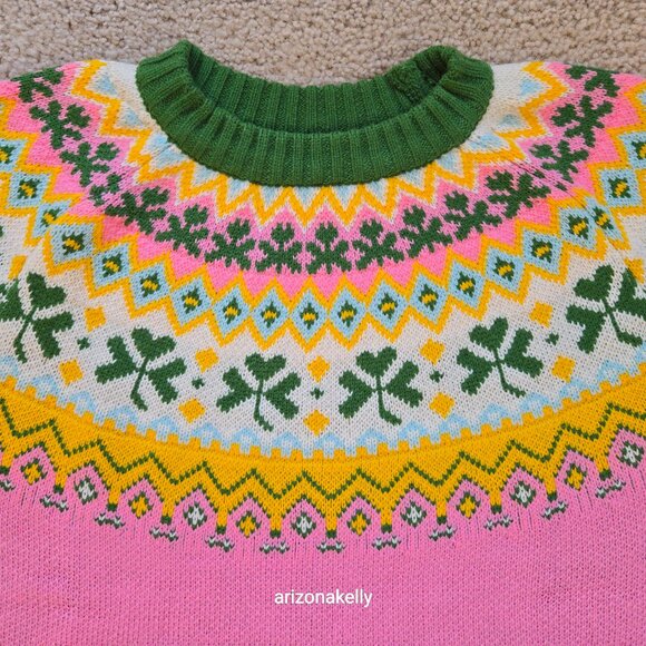 NWOT Pink Fair Isle Knit Sweater Shamrock Design - Picture 3 of 7